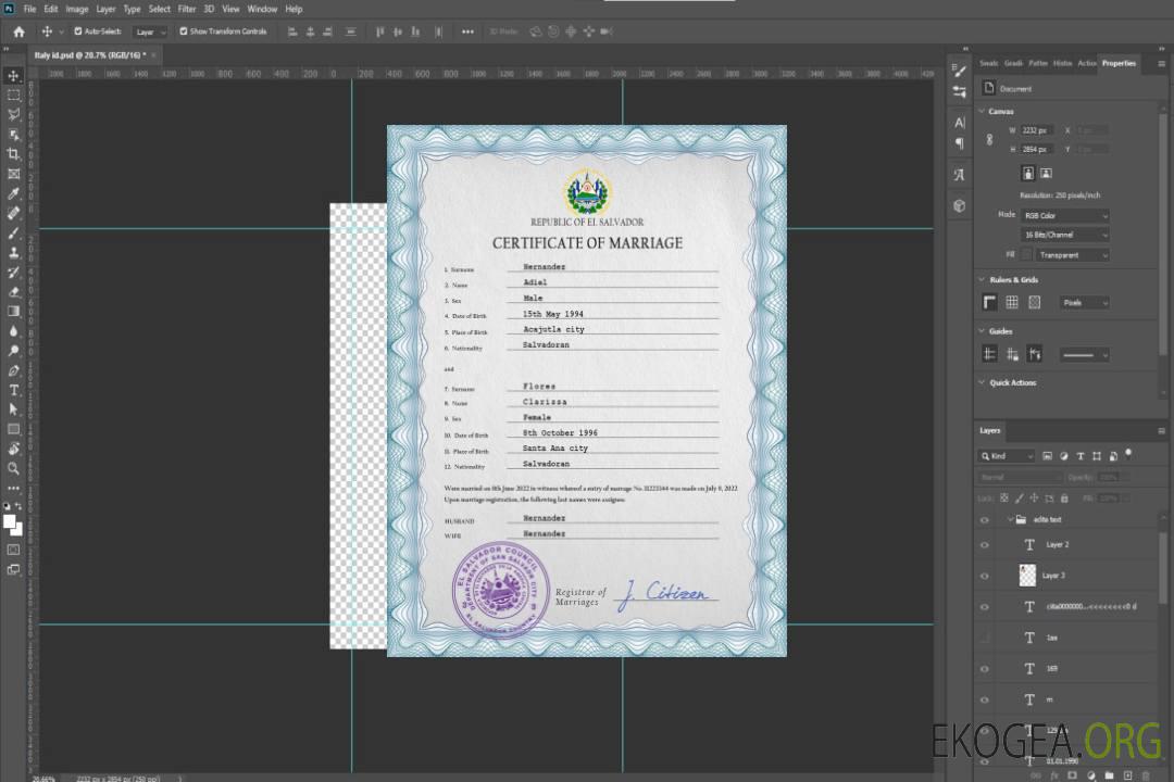 Modèle PSD de certificat de mariage Salvador template